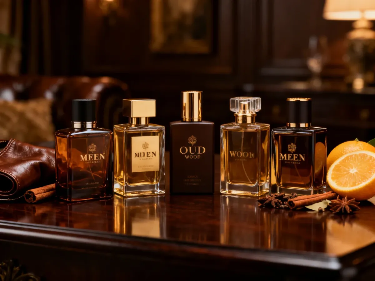 Luksusowe męskie perfumy otoczone akordami skóry, ambry, oud i przypraw