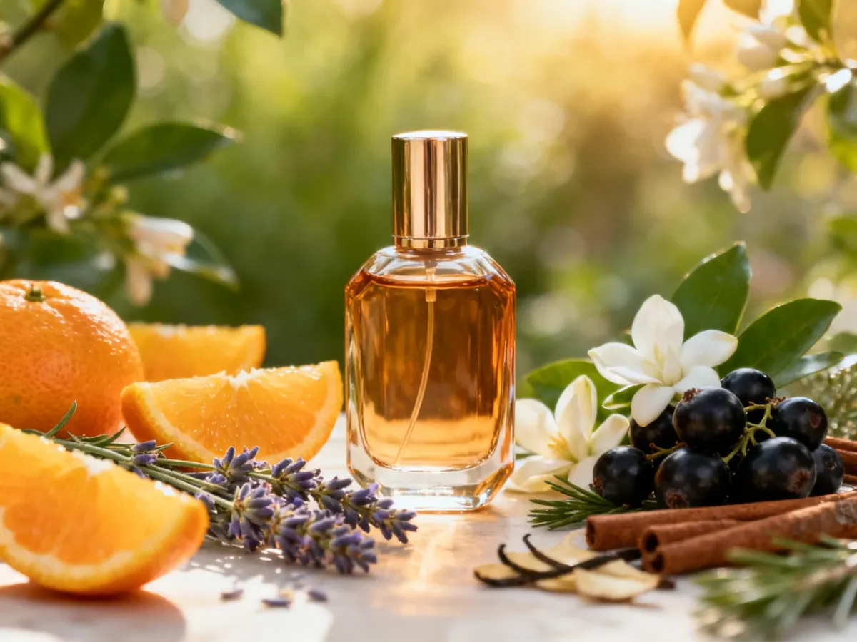 Perfumy Solar Flame otoczone mandarynką, lawendą i kwiatami jaśminu