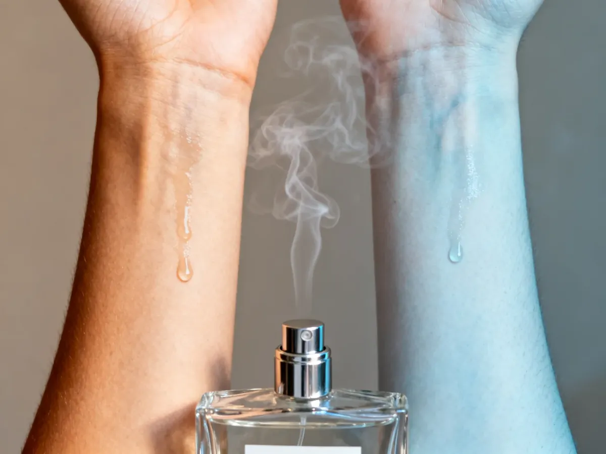 Różne etapy rozwoju perfum na dwóch osobach