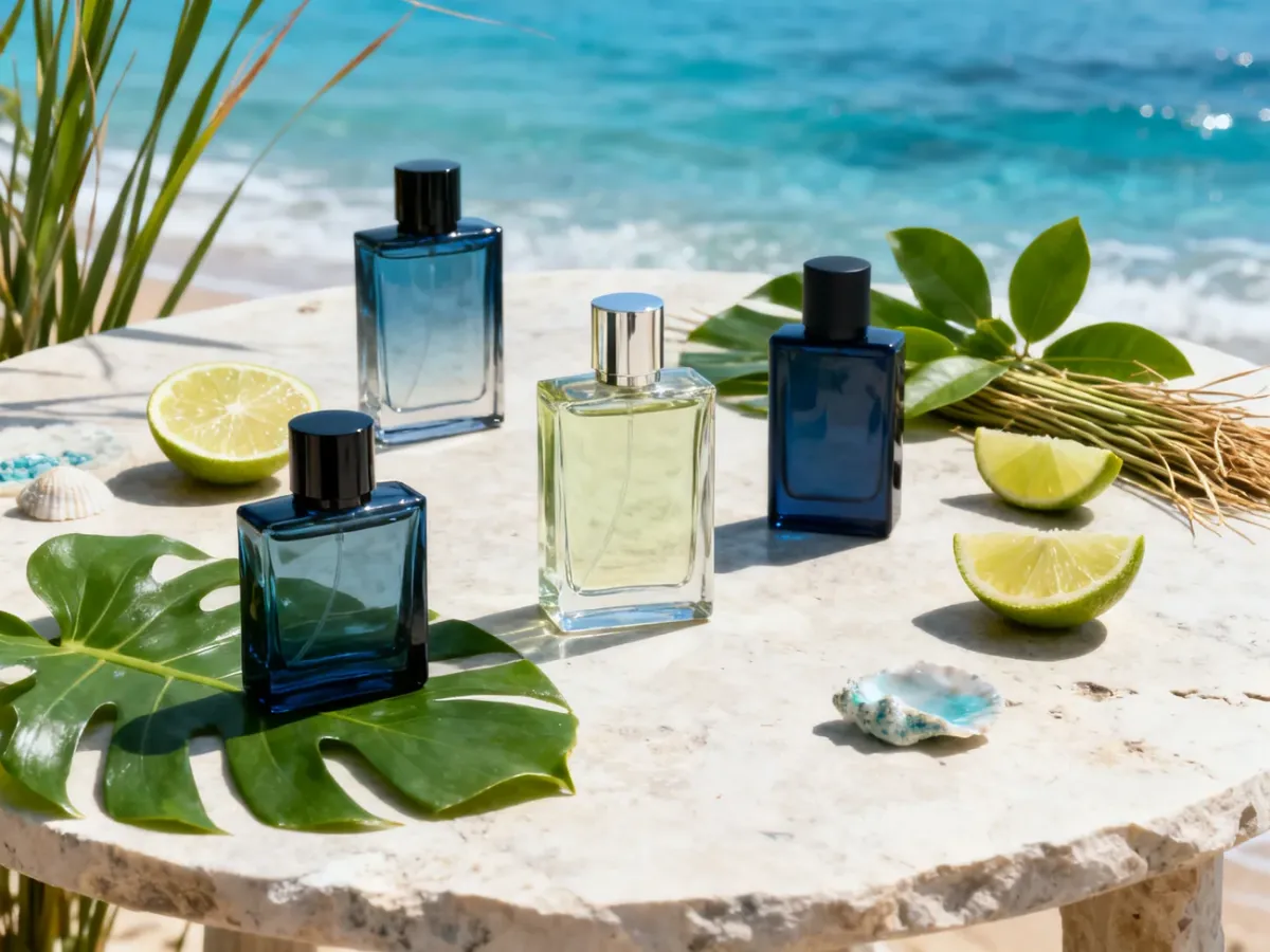 Letnie męskie perfumy otoczone cytrusami, zielenią i akcentami wodnymi