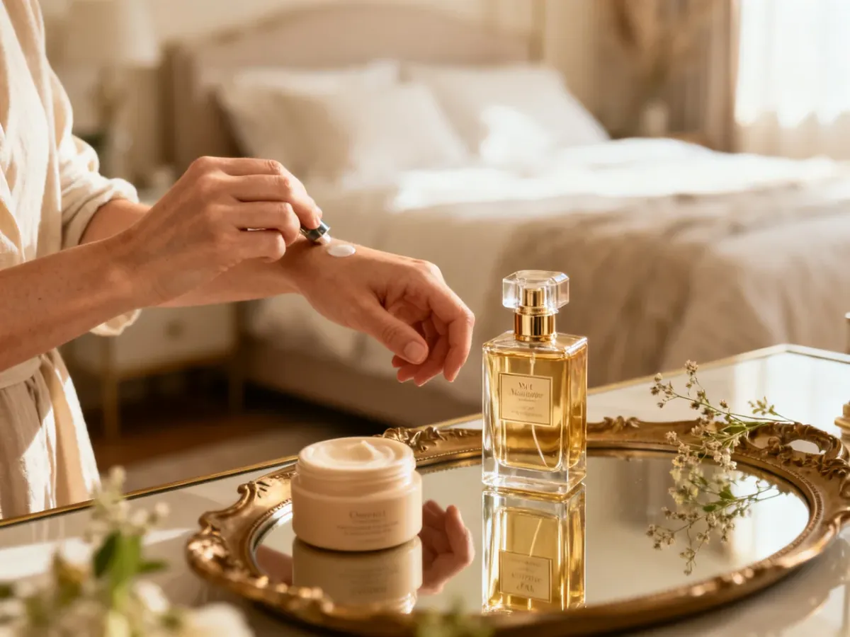 Aplikowanie perfum na nawilżoną skórę nadgarstka