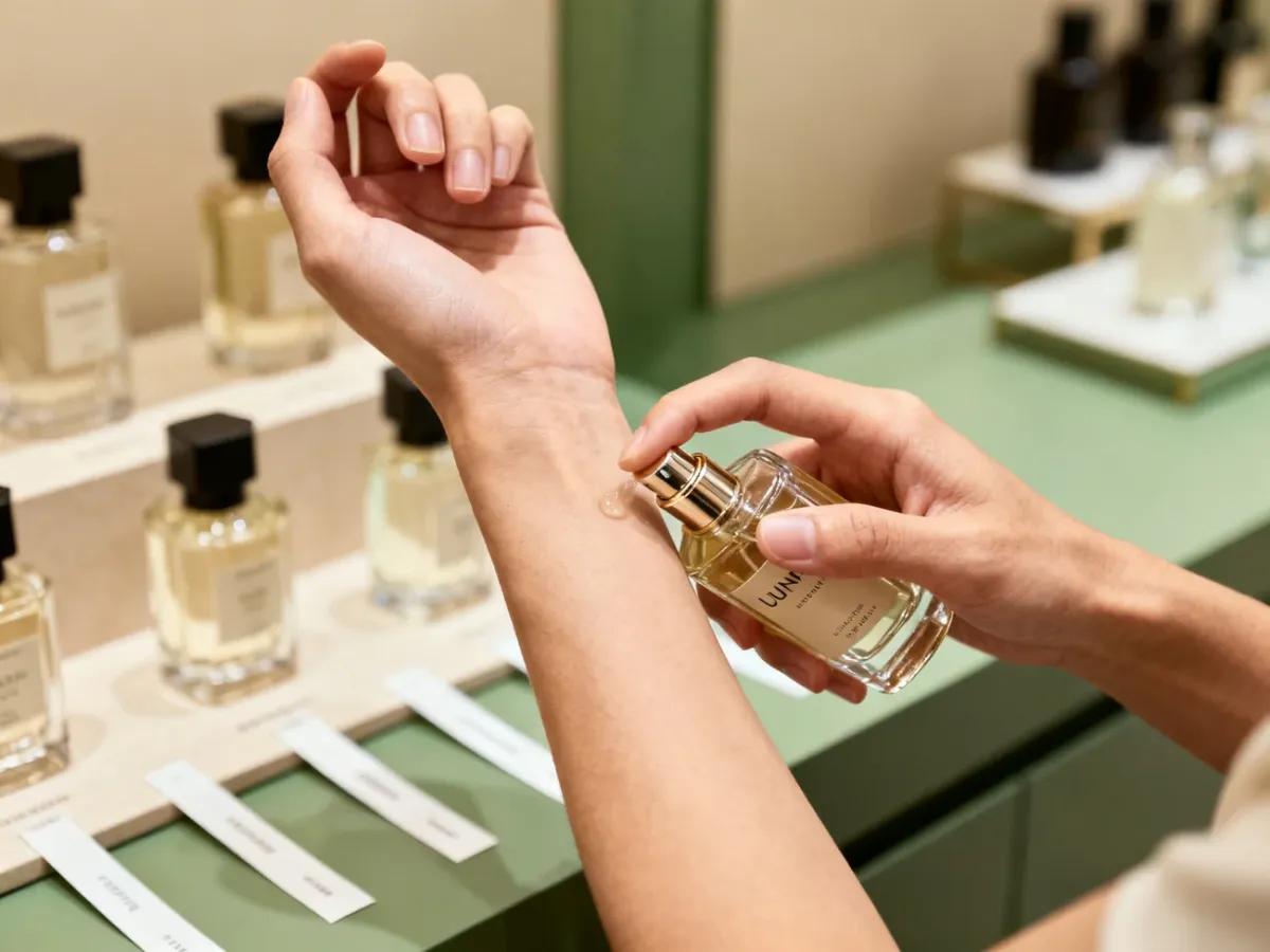 Testowanie perfum unisex na skórze w perfumerii