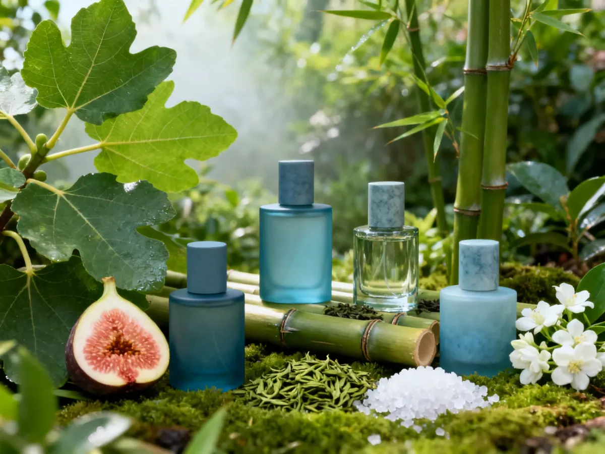 Perfumy niszowe wśród liści figowca, bambusa i świeżych nut morskich