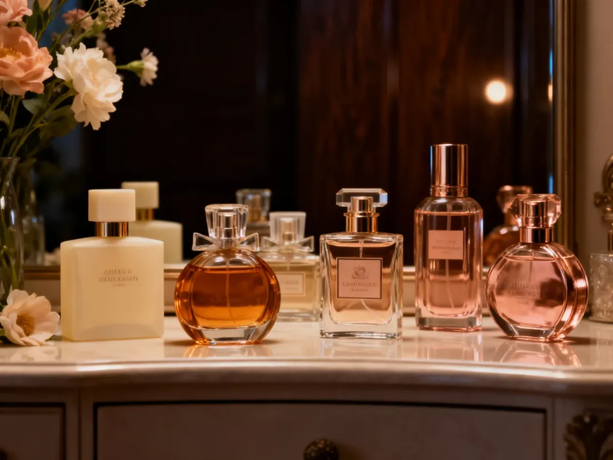 Eleganckie flakony damskich perfum na stylowej toaletce