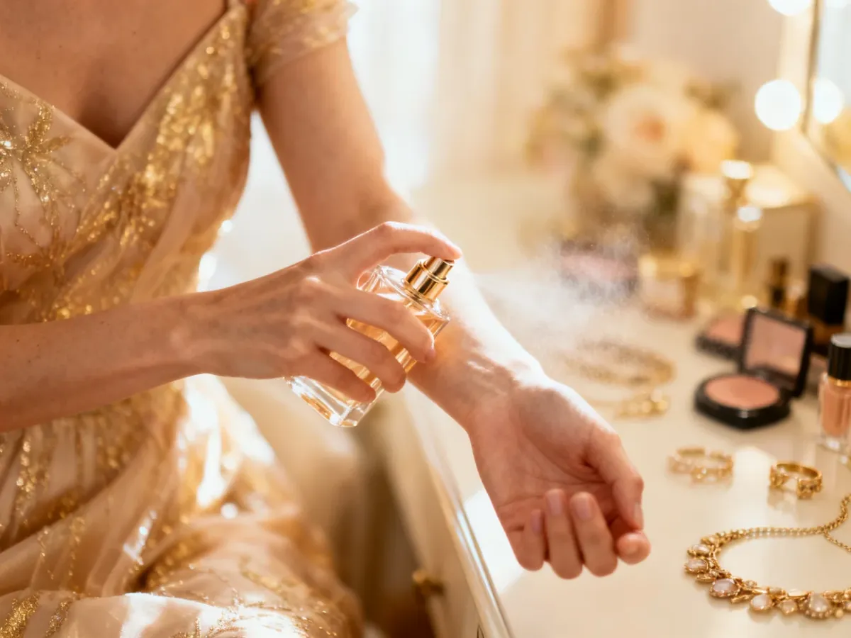 Aplikowanie perfum na nadgarstek przed wieczornym balem