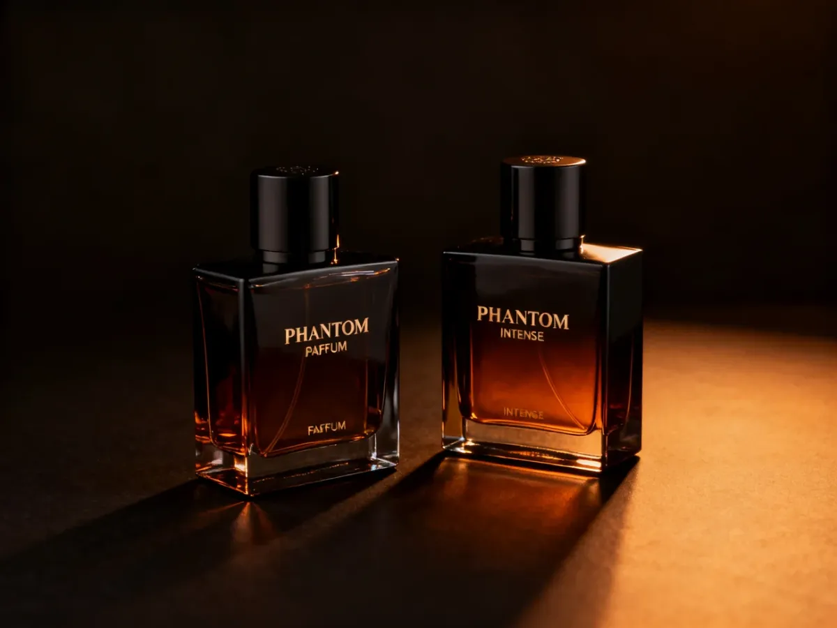 Dwie eleganckie butelki męskich perfum w luksusowej, kontrastowej aranżacji