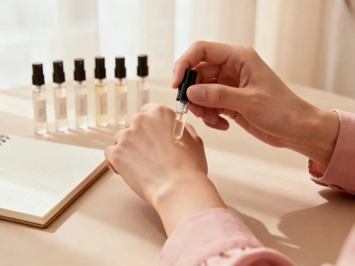 Testowanie próbki perfum niszowych na skórze