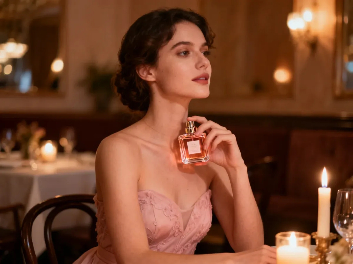 Kobieta przygotowująca się do romantycznej randki z perfumami