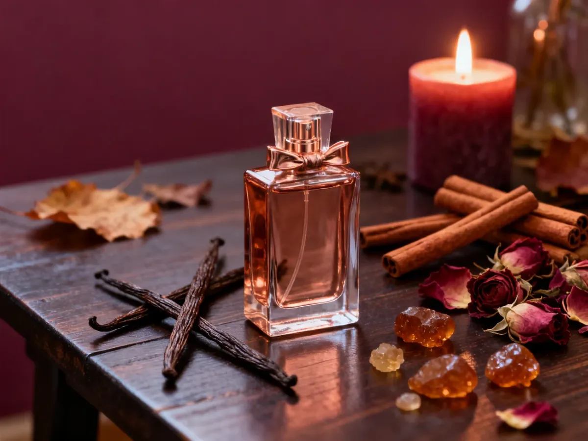 Perfumy damskie otoczone jesiennymi nutami wanilii, cynamonu i ambry