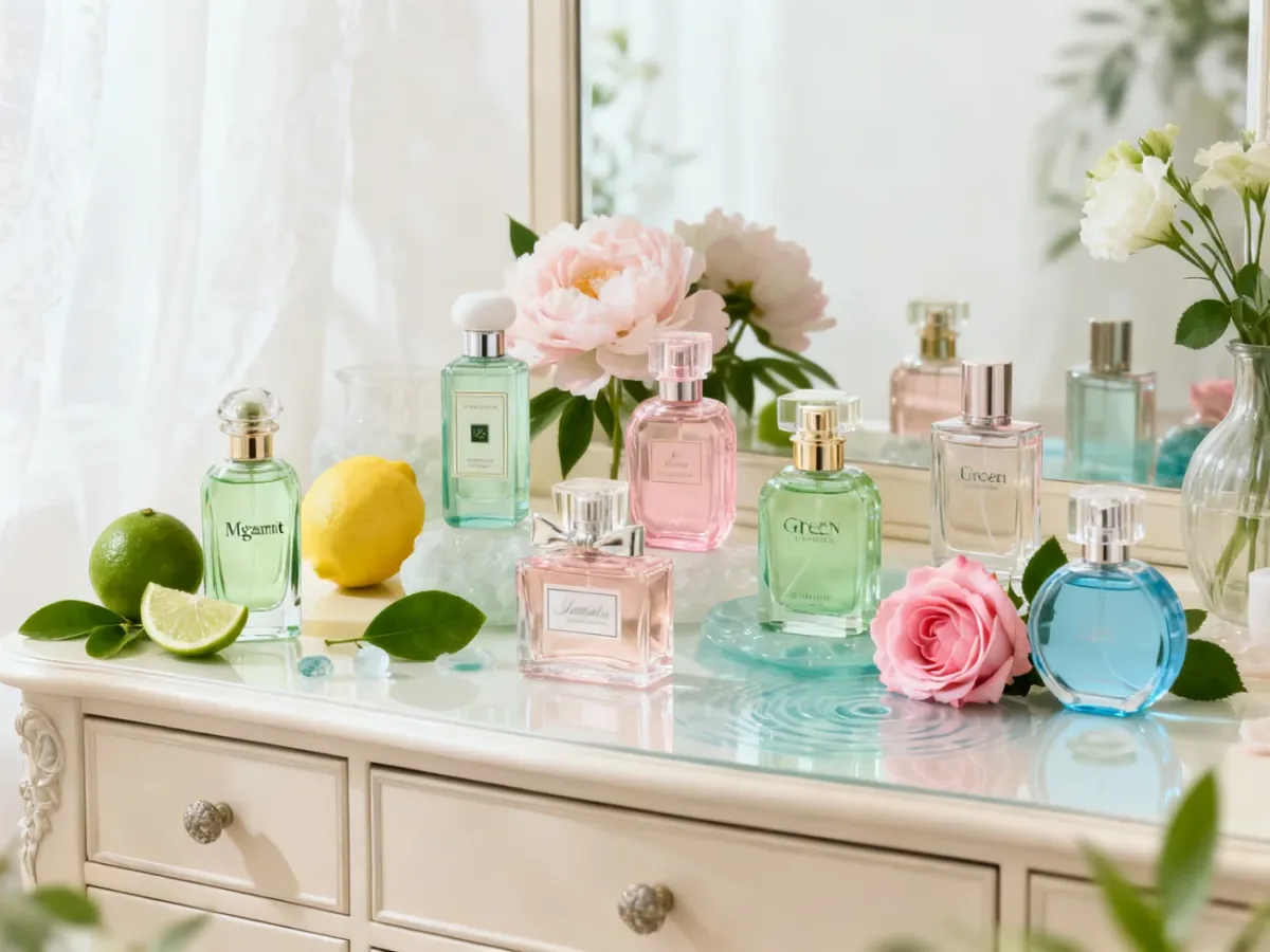 Różnorodne lekkie perfumy damskie z cytrusowymi, kwiatowymi i zielonymi akcentami