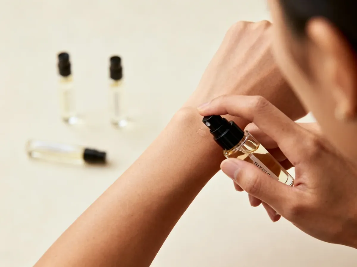 Aplikowanie perfum na wewnętrzną stronę nadgarstka