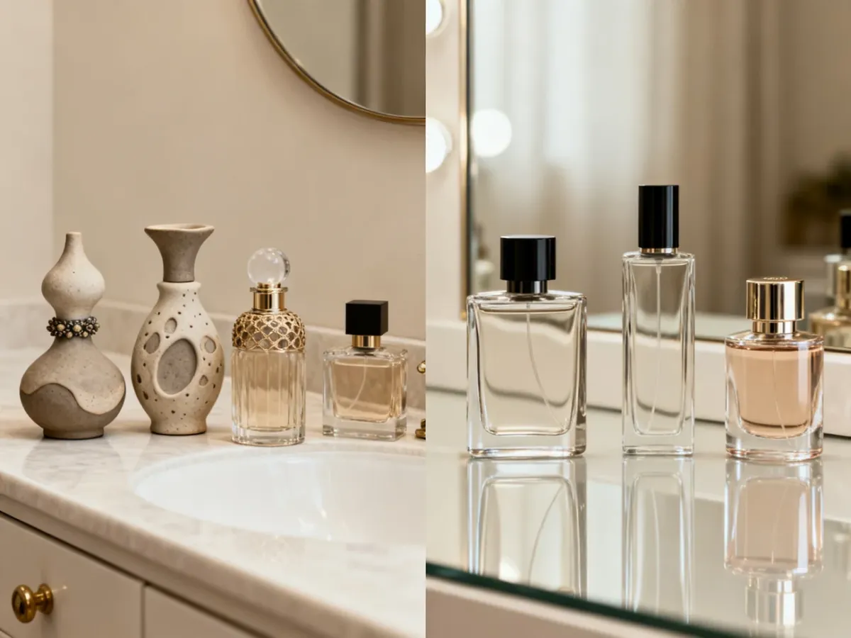 Zestawienie niszowych i designerskich flakonów perfum na eleganckiej toaletce