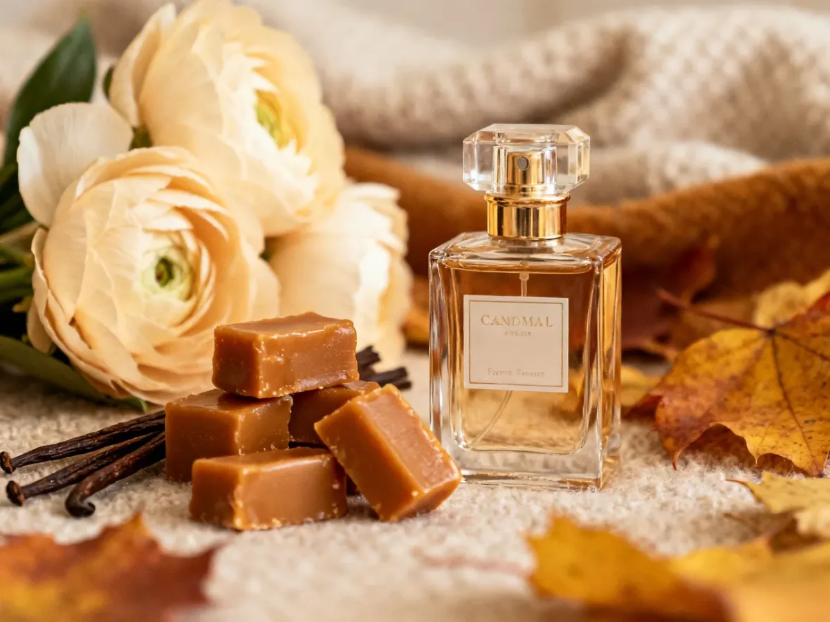 Perfumy inspirowane karmelem i wanilią w ciepłej jesiennej aranżacji