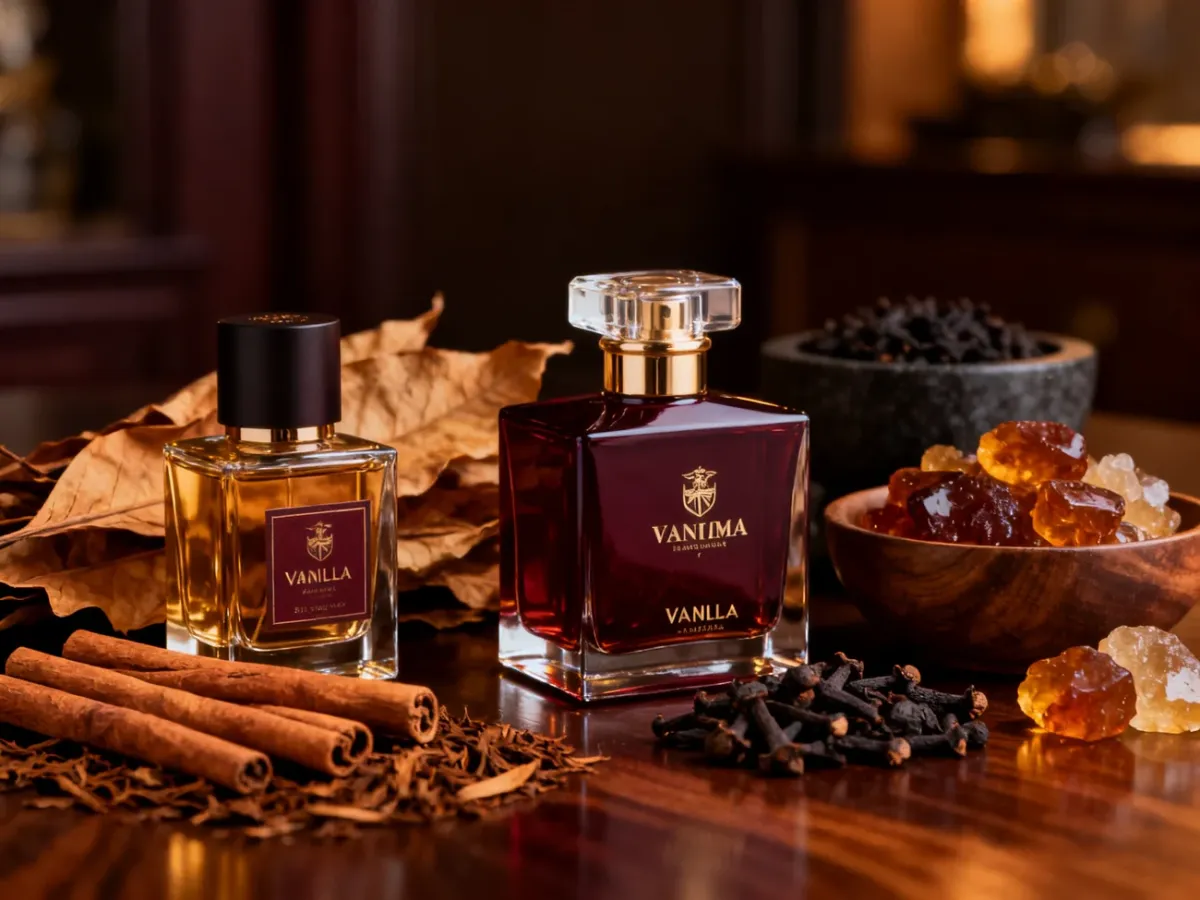 Eleganckie męskie perfumy waniliowe otoczone tytoniem, przyprawami i bursztynem