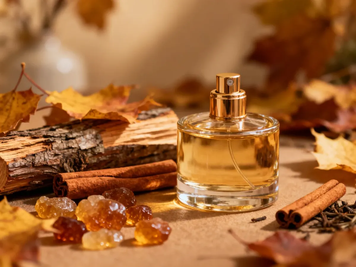 Perfumy otoczone jesiennymi nutami drzewnymi i przyprawowymi