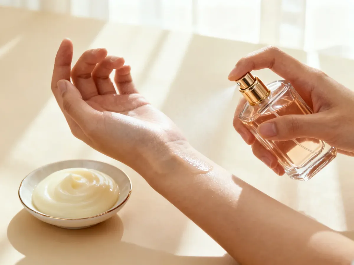 Perfumy aplikowane na nawilżoną skórę nadgarstka
