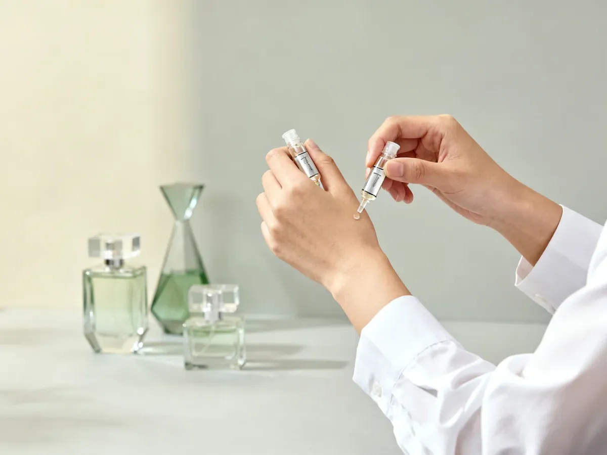 Porównywanie kilku próbek perfum na nadgarstkach