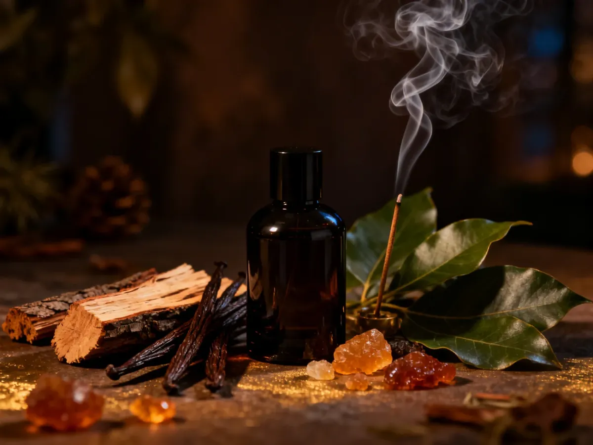 Drzewne i dymne waniliowe perfumy z drewnem, paczulą i kadzidłem