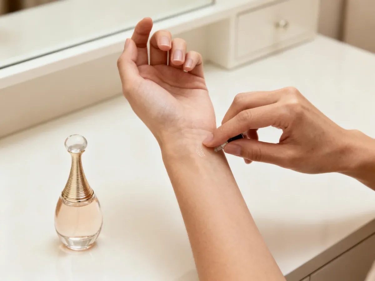 Aplikowanie perfum na nadgarstek bez pocierania skóry