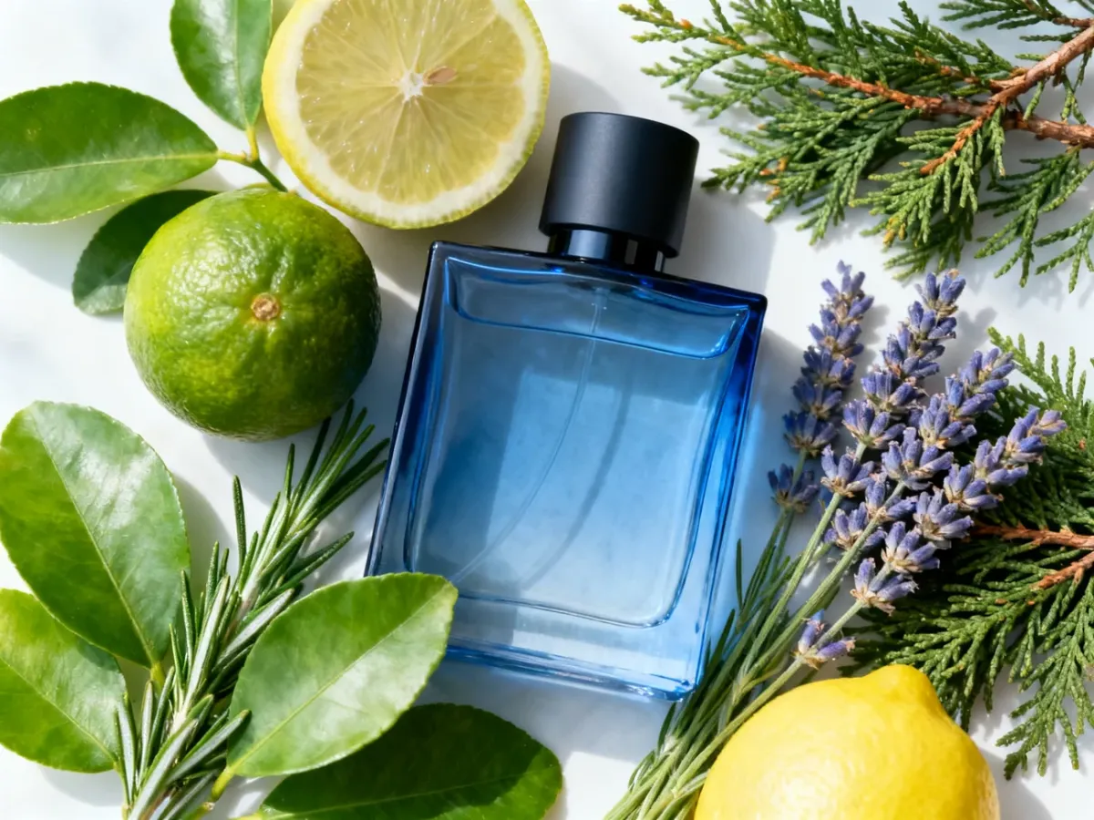 Męskie perfumy z cytrusami, ziołami i zielonymi nutami