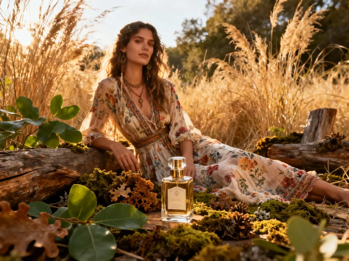 Boho stylizacja wśród naturalnych roślin i ziemistych kolorów