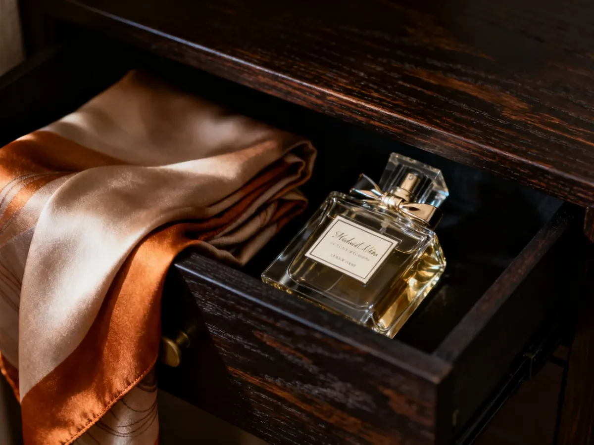 Perfume stored safely in a cool dark drawer