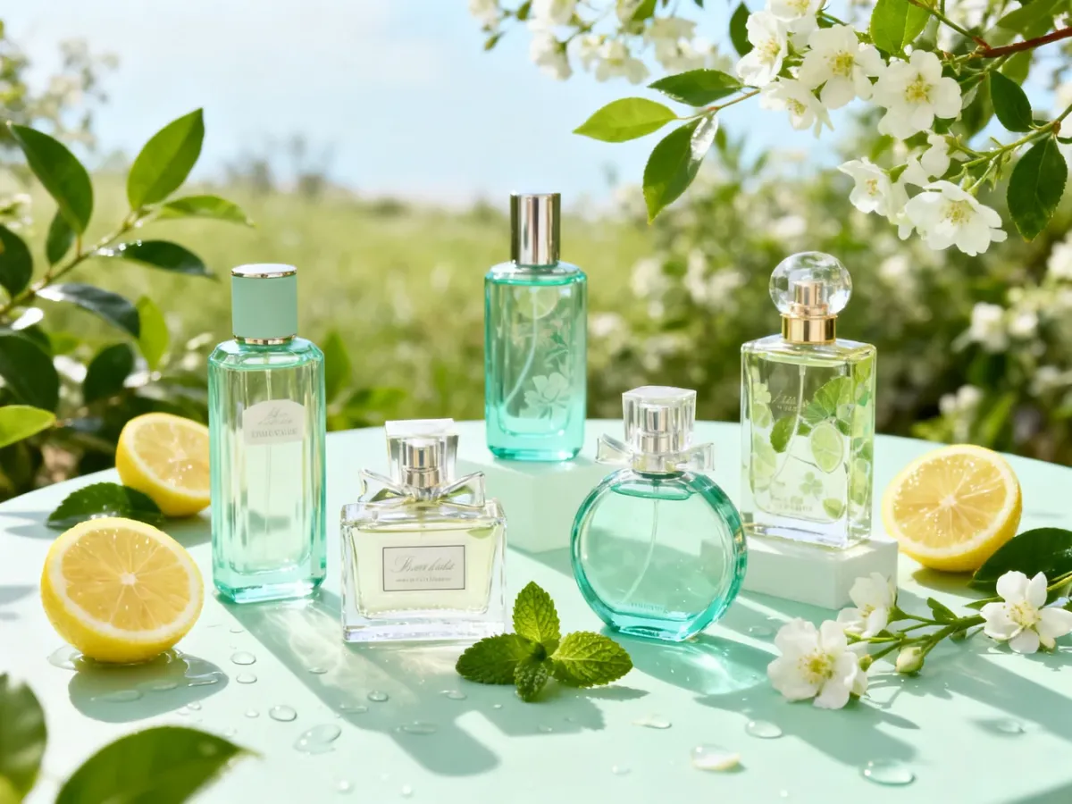 Świeże damskie perfumy otoczone cytrusami, miętą i kwiatami