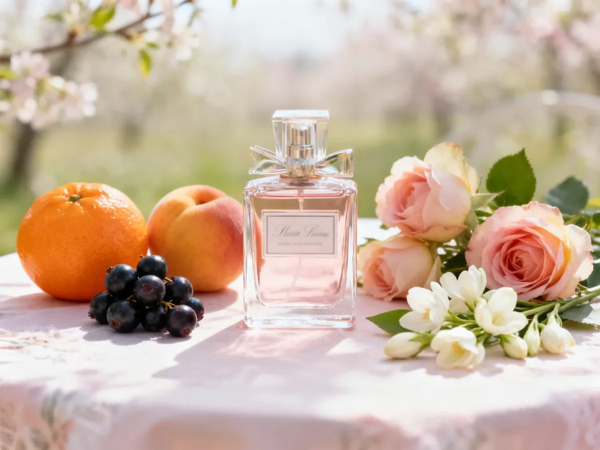 Delikatna kompozycja perfum z mandarynką, kwiatami i owocami