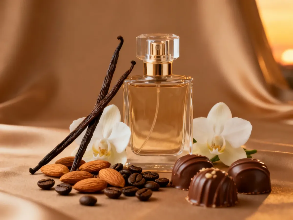 Elegancka kompozycja perfum waniliowych z wanilią, migdałami, kawą i białymi kwiatami