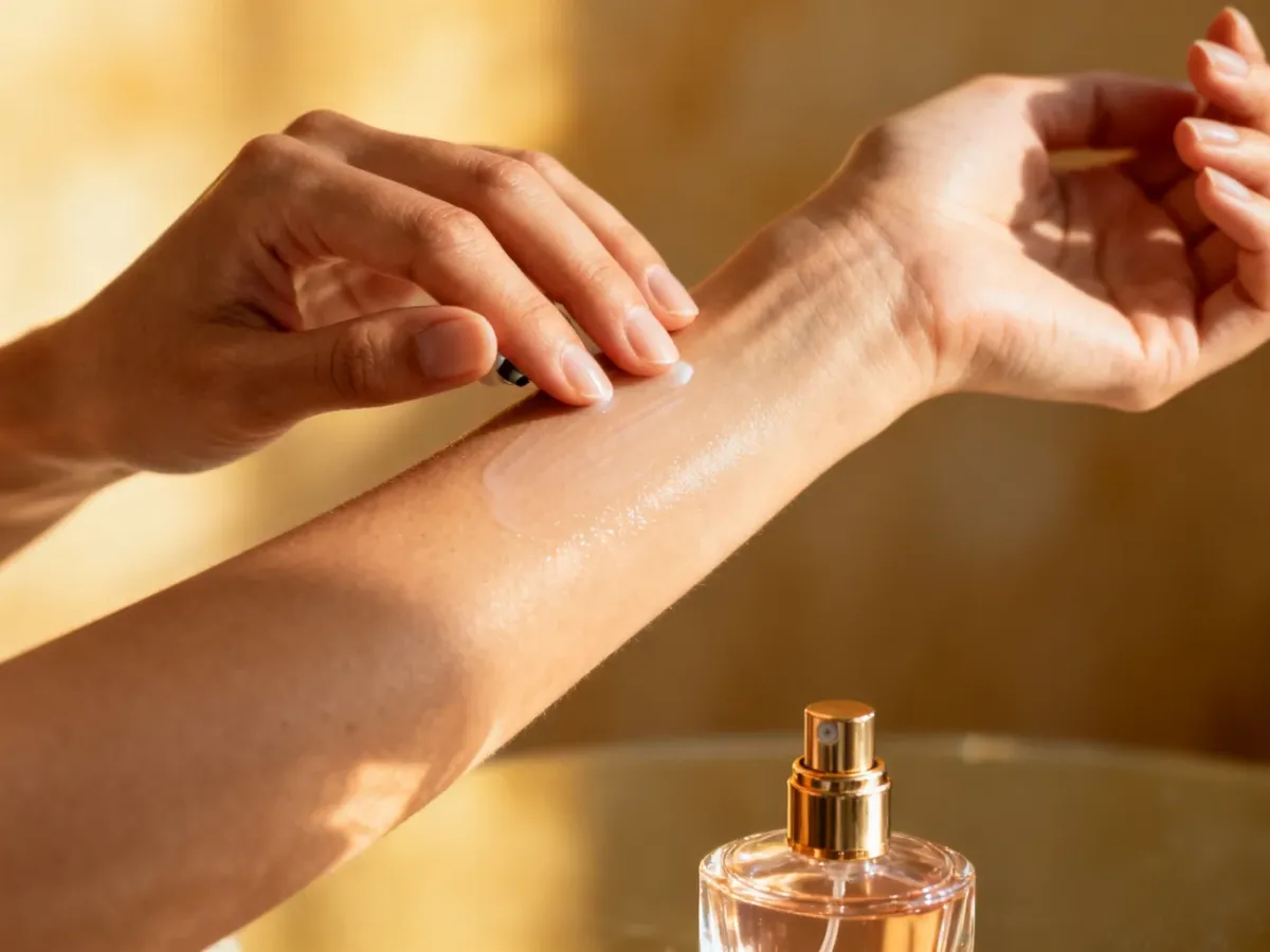 Aplikowanie perfum na nawilżony nadgarstek